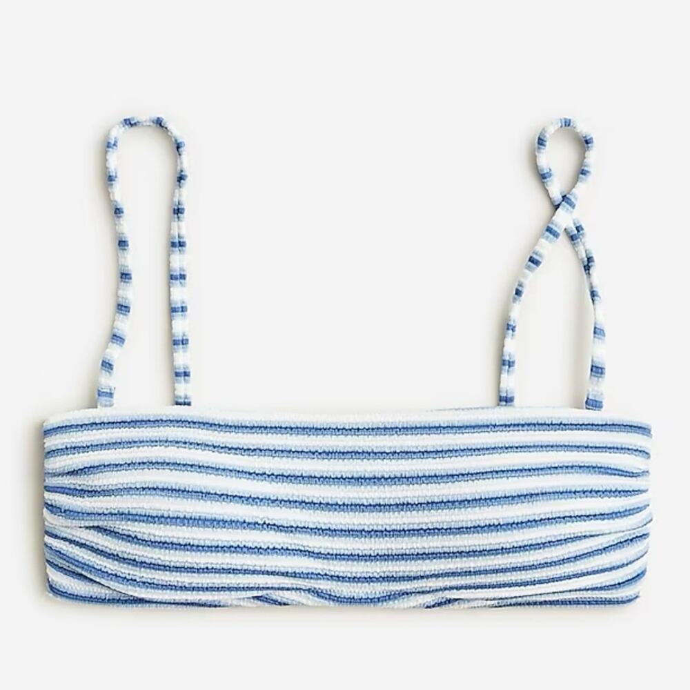 J. Crew Textured Clean Bandeau Bikini Top in Blue White Stripe Women's 2X BF211